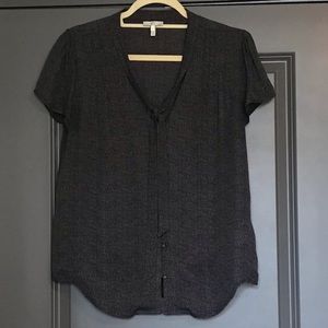 Joie Black & Grey Tie Neck Print Silk Blouse